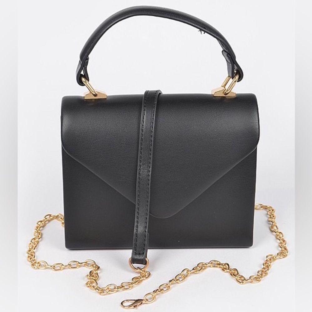 Black Faux Leather Simple Handle Clutch